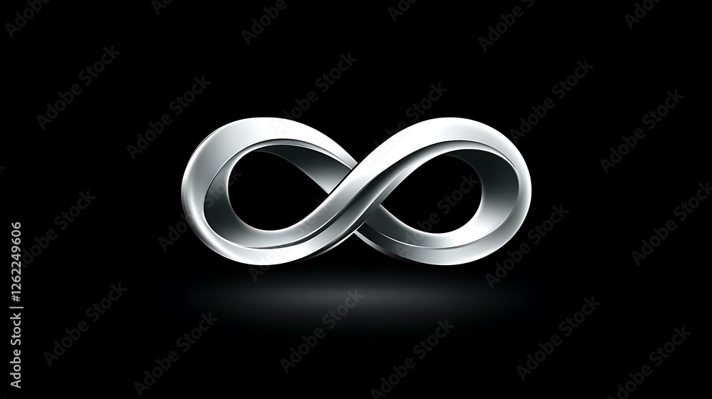 A metallic silver infinity symbol on black background A metallic silver infinity symbol on black background