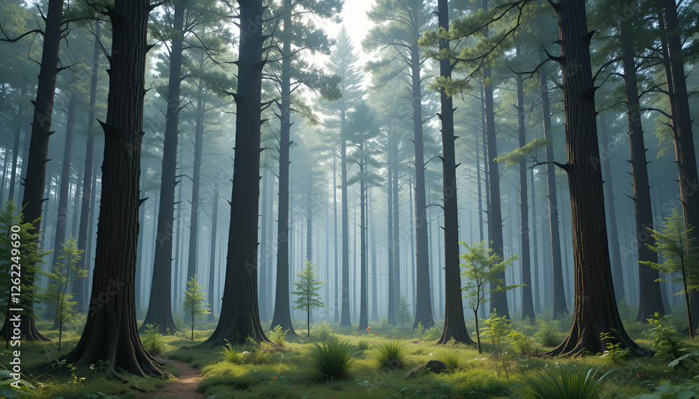 Naklejka premium The forest has young trees, big trees, and wide and tall forests.
