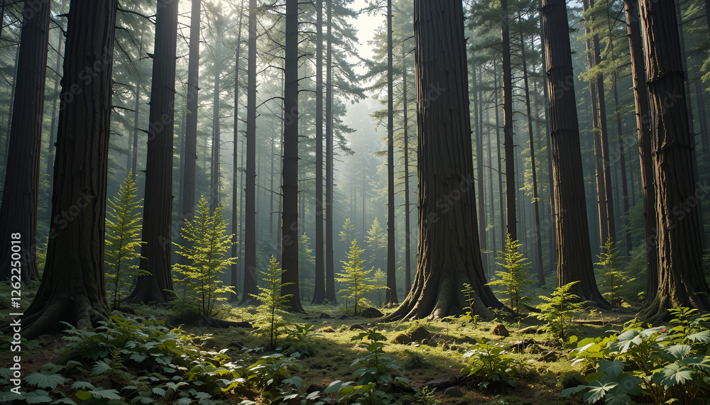 Fototapeta premium The forest has young trees, big trees, and wide and tall forests.