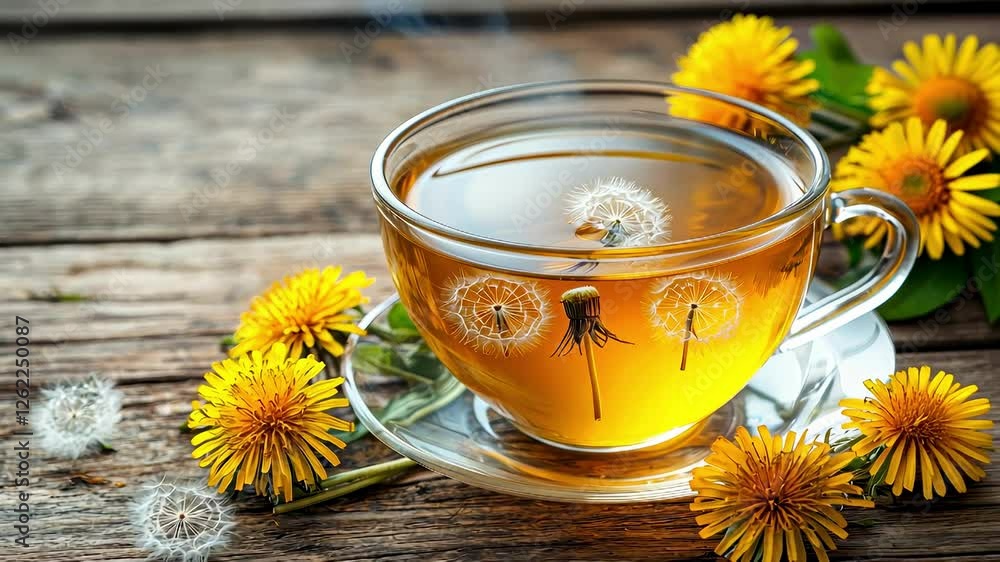 Cup of dandelion tea. Selective focus Cup of dandelion tea. Selective focus