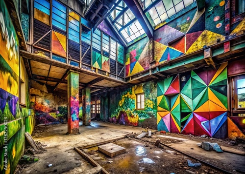 Bold Geometric Urban Decay: Triangles, Squares & Vibrant Colors