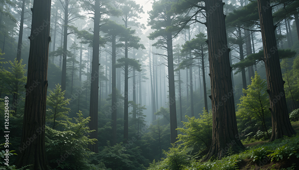 Fototapeta premium The forest has young trees, big trees, and wide and tall forests.