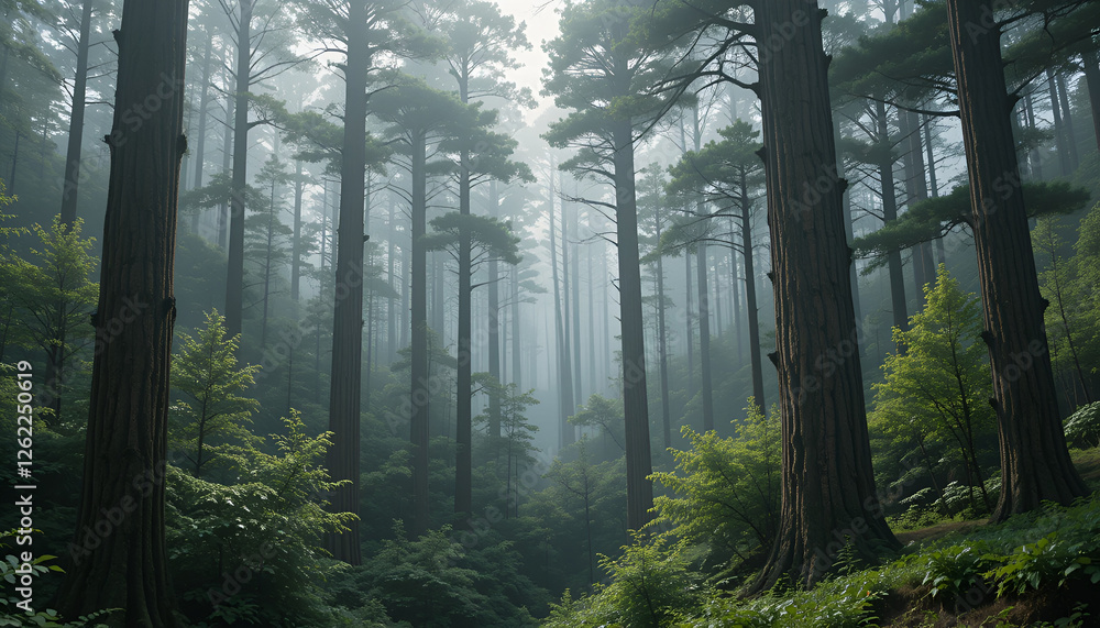 Fototapeta premium The forest has young trees, big trees, and wide and tall forests.
