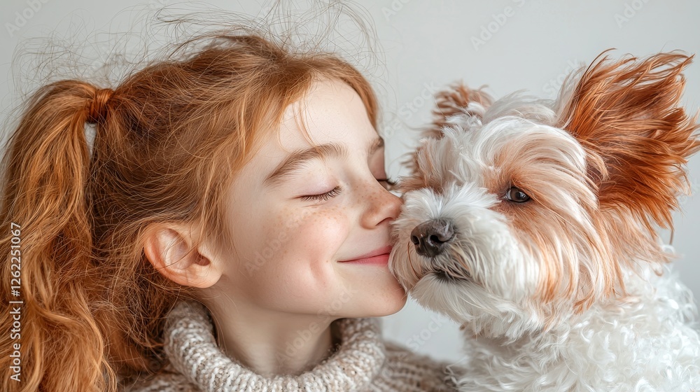Child enjoying cotton candy with puppy outdoor fair joyful moment bright environment close-up view childhood delight Child enjoying cotton candy with puppy outdoor fair joyful moment bright environment close-up view childhood delight