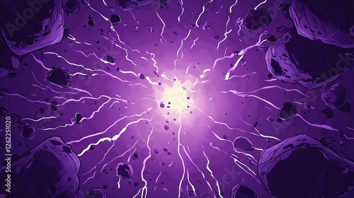 Blank purple comic-style background featuring thunder lightning bolts for a dramatic dialog or caption setting in the centre