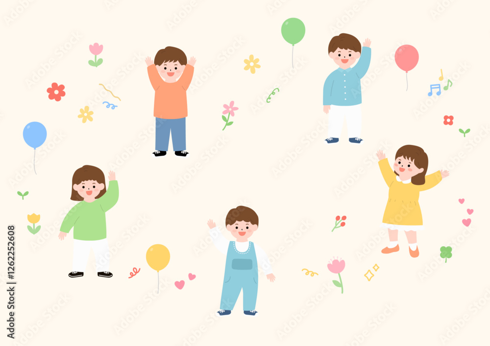 Vector illustration of cute elementary school students. Vector illustration of cute elementary school students.