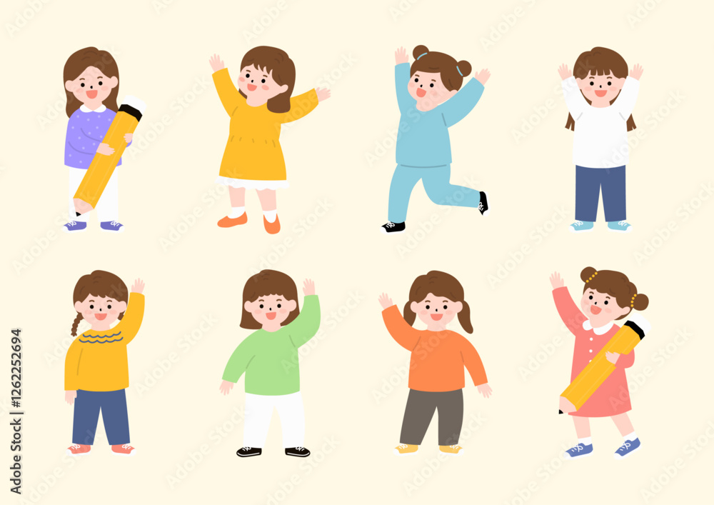 Vector illustration of cute elementary school students. Vector illustration of cute elementary school students.