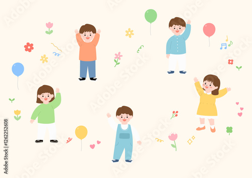 Vector illustration of cute elementary school students.