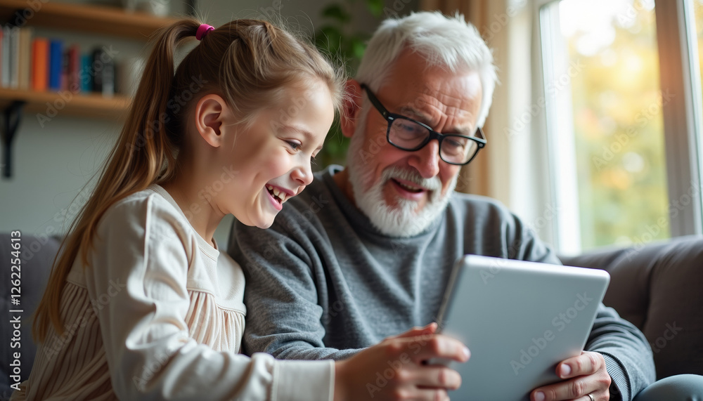 Grandparent and Grandchild Enjoying Technology Together Grandparent and Grandchild Enjoying Technology Together