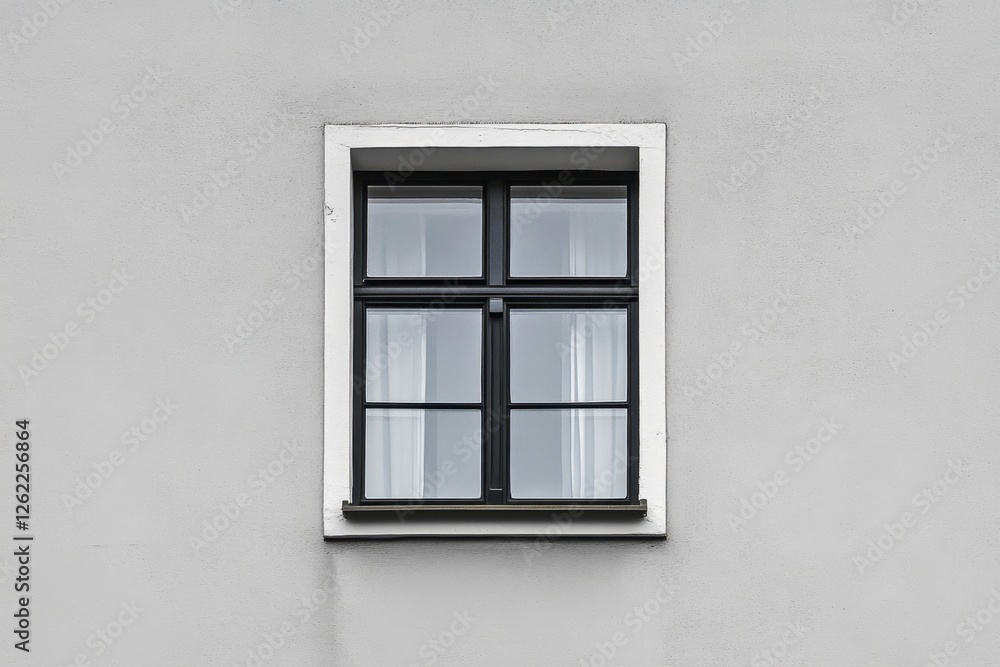 Fototapeta premium Black framed window with four panes on a gray wall