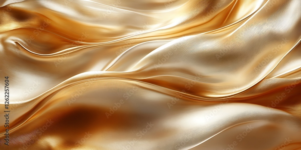 Fototapeta premium Golden silk fabric waves, luxurious texture, abstract background, design element