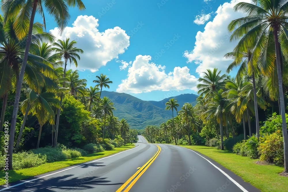 Tropical Road Trip Through Lush Palm Trees and Mountains Tropical Road Trip Through Lush Palm Trees and Mountains