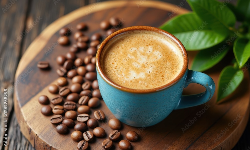 Beautiful latte with coffee beans nearby Beautiful latte with coffee beans nearby