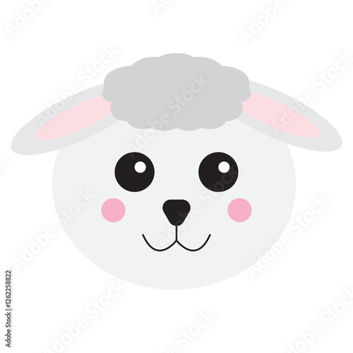 Cute cartoon lambs face, perfect for children's books, spring themed designs, Easter greetings, farm related projects, and baby shower invitations