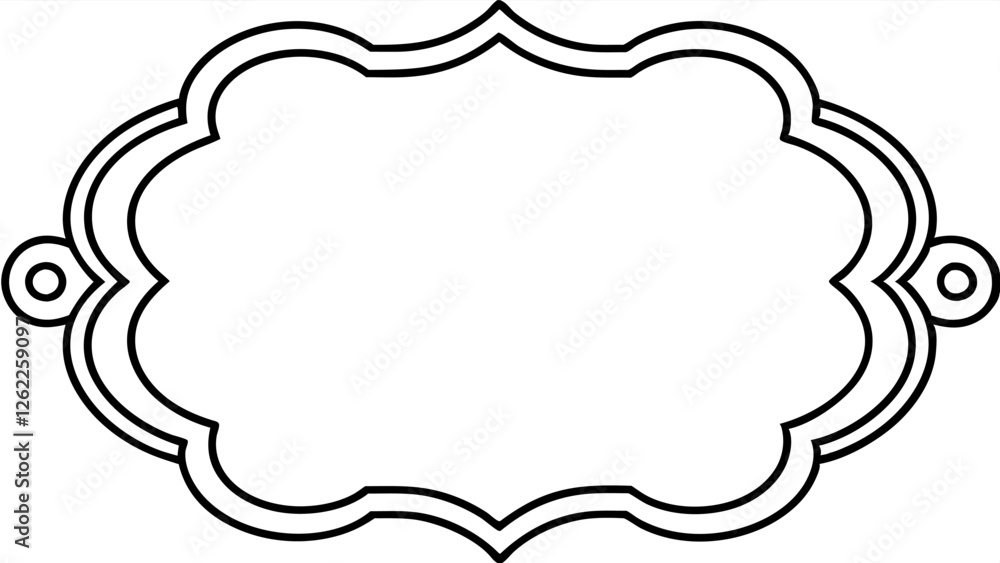 This vector design features an ornate, symmetrical frame with intricate curves and flourishes, perfect for adding a touch of elegance to invitations, labels, or decorative projects This vector design features an ornate, symmetrical frame with intricate curves and flourishes, perfect for adding a touch of elegance to invitations, labels, or decorative projects
