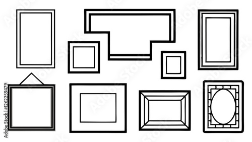 A versatile collection of black and white vector frames, ranging from simple rectangles to unique shapes, offers a modern and minimalist approach to showcasing photos or artwork