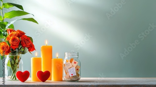 Romantic Scene with Roses Candles and Love Notes