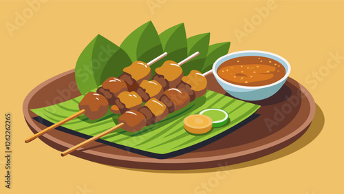 A mouthwatering vector image of skewered meat, presented with zesty sauces and bright garnishes, evokes the joy of sharing a flavorful meal