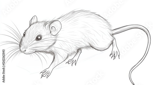 Detailed Sketch of a Realistic Mouse in Fine Line Art Style