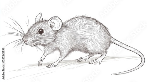 Detailed Sketch of a Realistic Mouse Walking on a Surface