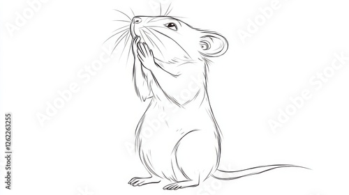 Sketch of a Praying Mouse with Hands Together in a Cute Position