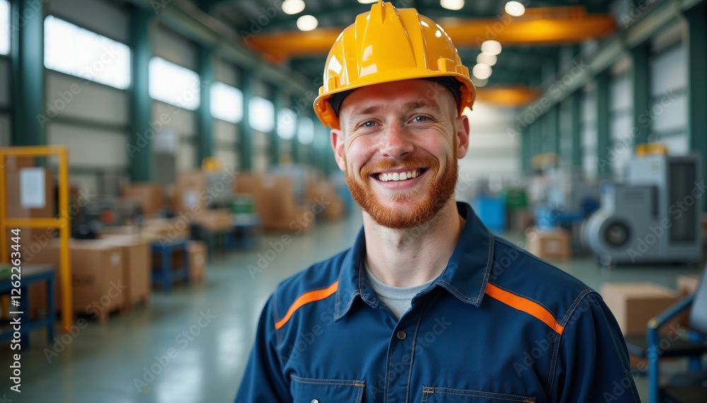 Happy Factory Worker in Industrial Setting Happy Factory Worker in Industrial Setting