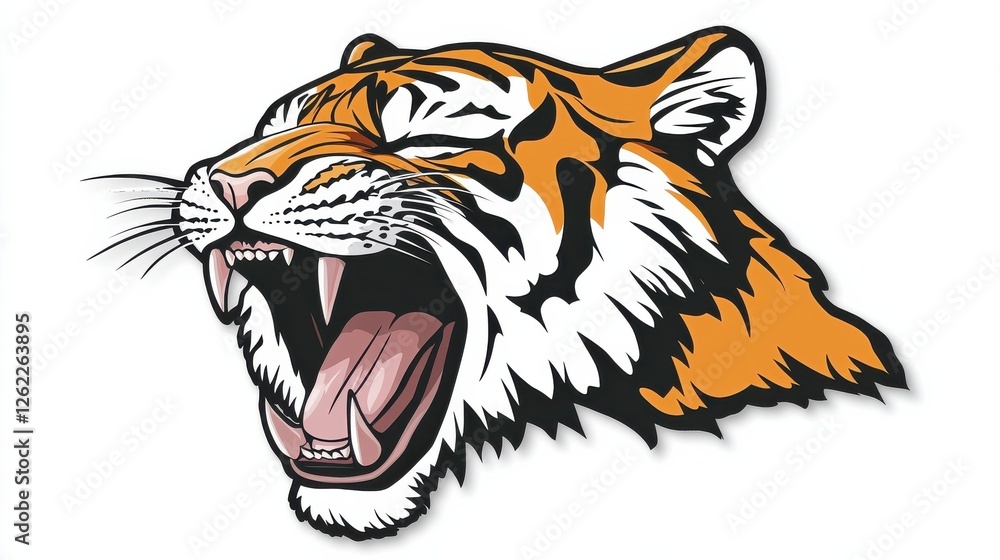 Fierce Tiger Head Illustration with Detailed Features and Colors Fierce Tiger Head Illustration with Detailed Features and Colors