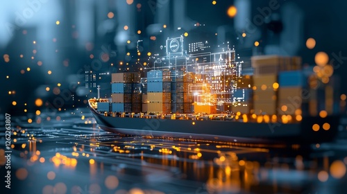 Innovative cargo shipping technology global oceans digital art futuristic setting aerial view maritime logistics revolution