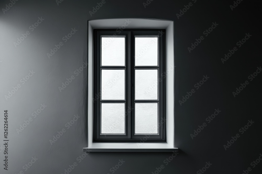 Window with six panes in a dimly lit room