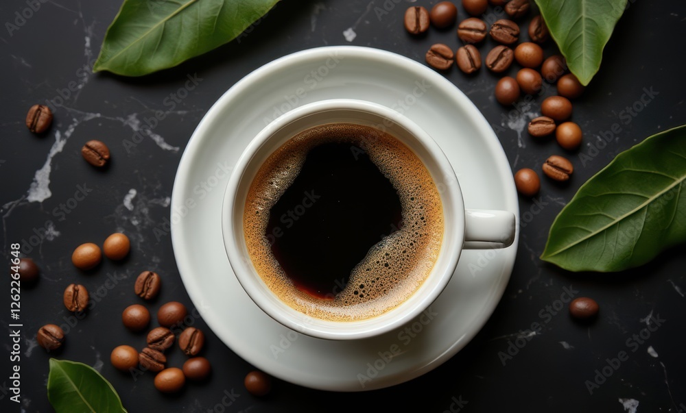 A rich cup of coffee with beans A rich cup of coffee with beans