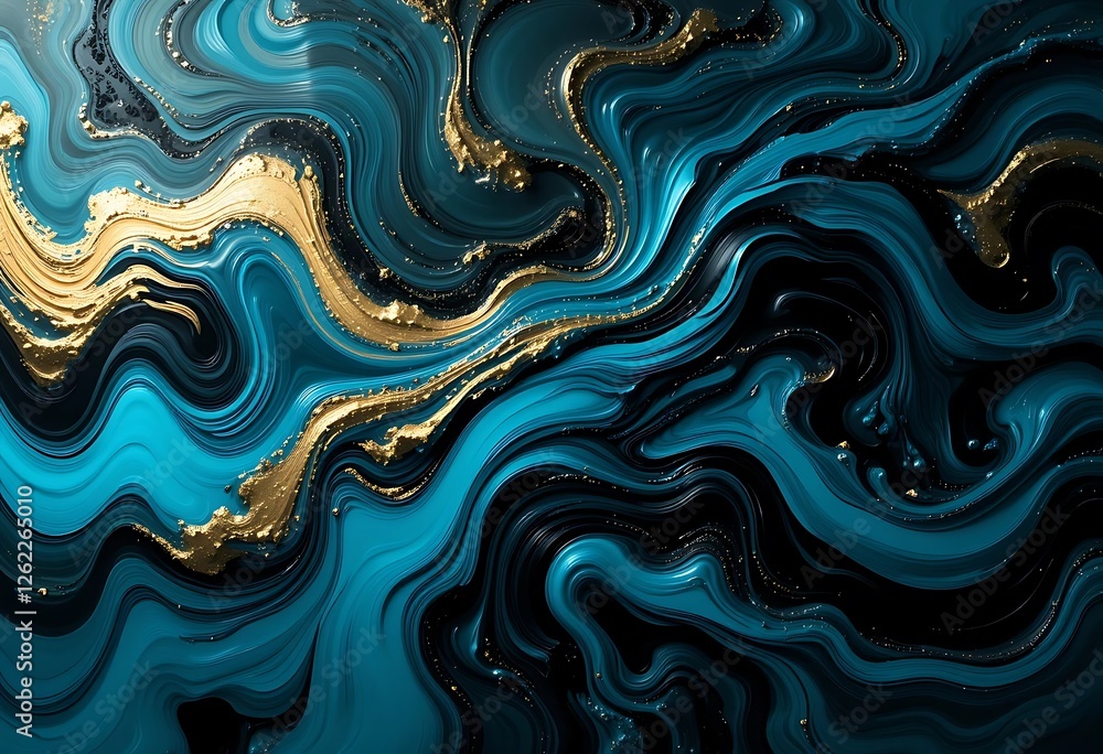Abstract Teal Gold Swirls Liquid Marble Design Abstract Teal Gold Swirls Liquid Marble Design