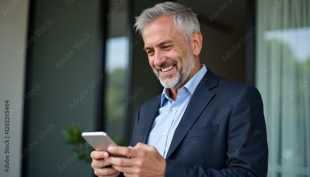 Smiling Businessman Using Smartphone Smiling Businessman Using Smartphone