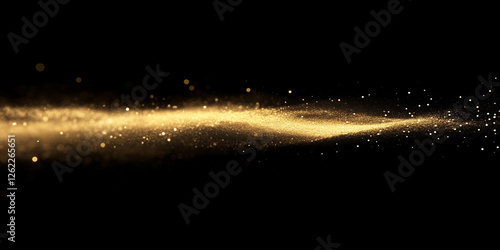 Golden glowing sand dividing the black background on half. Scattered golden dust with blinks and glitter, wallpaper and background.