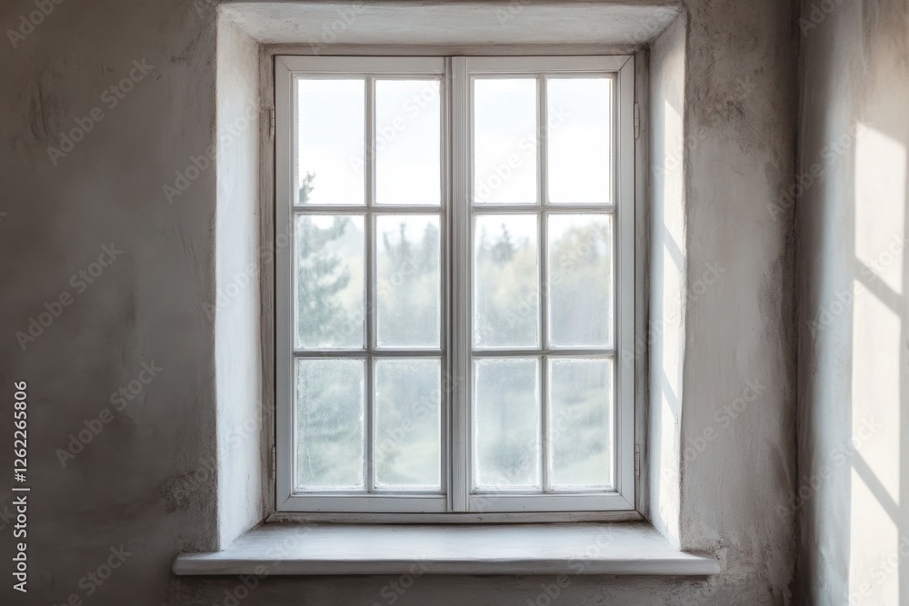 Fototapeta premium Window with divided lights set into a textured wall