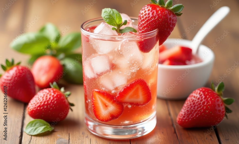 Refreshing strawberry drink with mint garnish Refreshing strawberry drink with mint garnish