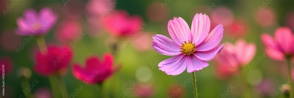 Delicate cosmos flowers bloom in vibrant garden , garden, purple Delicate cosmos flowers bloom in vibrant garden , garden, purple
