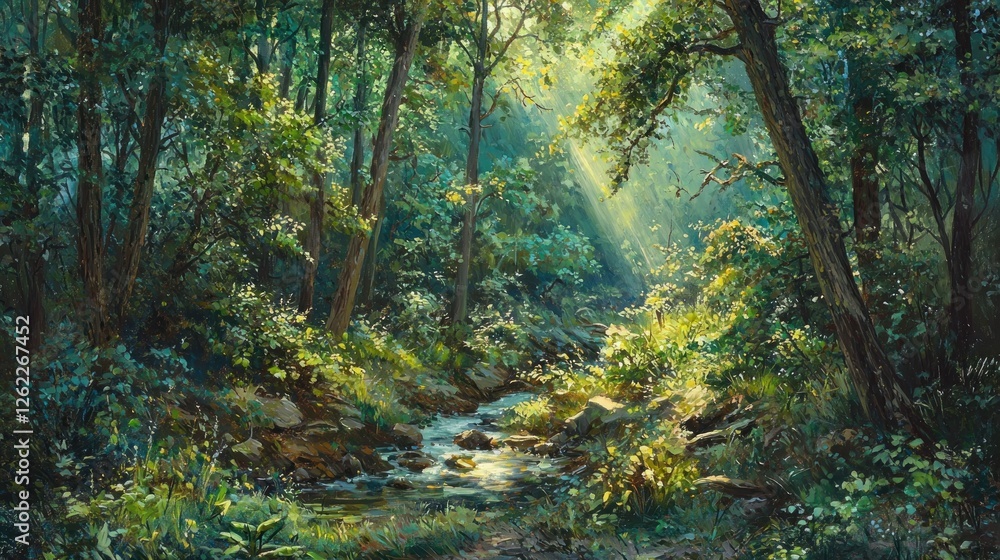 Sunlit Forest Stream: A Peaceful Woodland Escape Sunlit Forest Stream: A Peaceful Woodland Escape