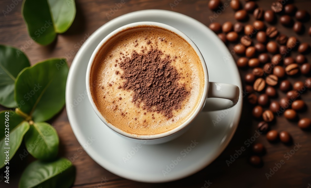 Coffee cup with cocoa on wooden table Coffee cup with cocoa on wooden table