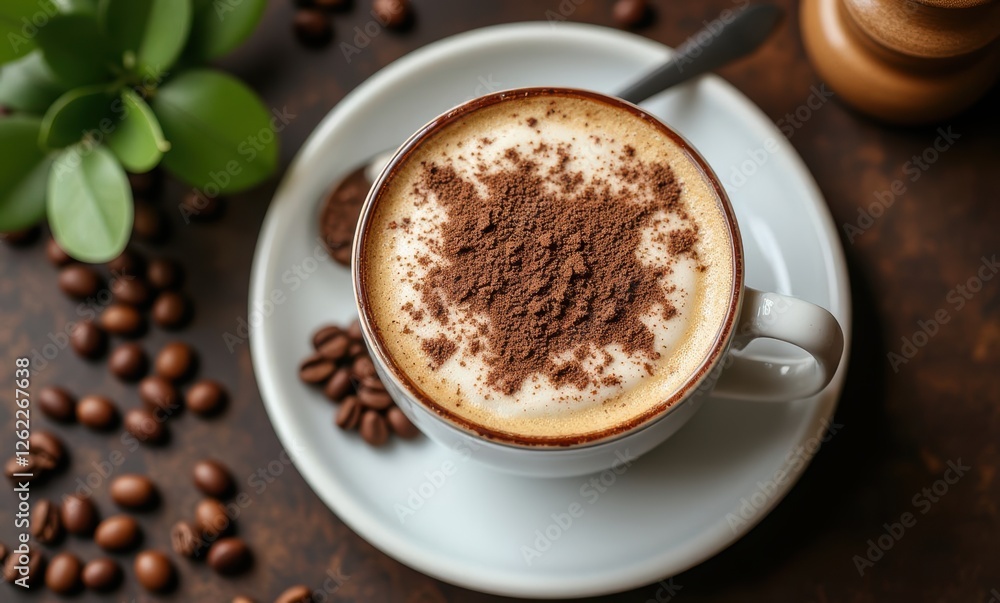 Delicious coffee with cocoa sprinkle Delicious coffee with cocoa sprinkle