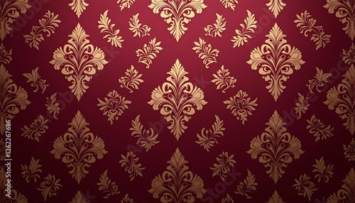 Elegant Gold Damask Pattern on Burgundy Background