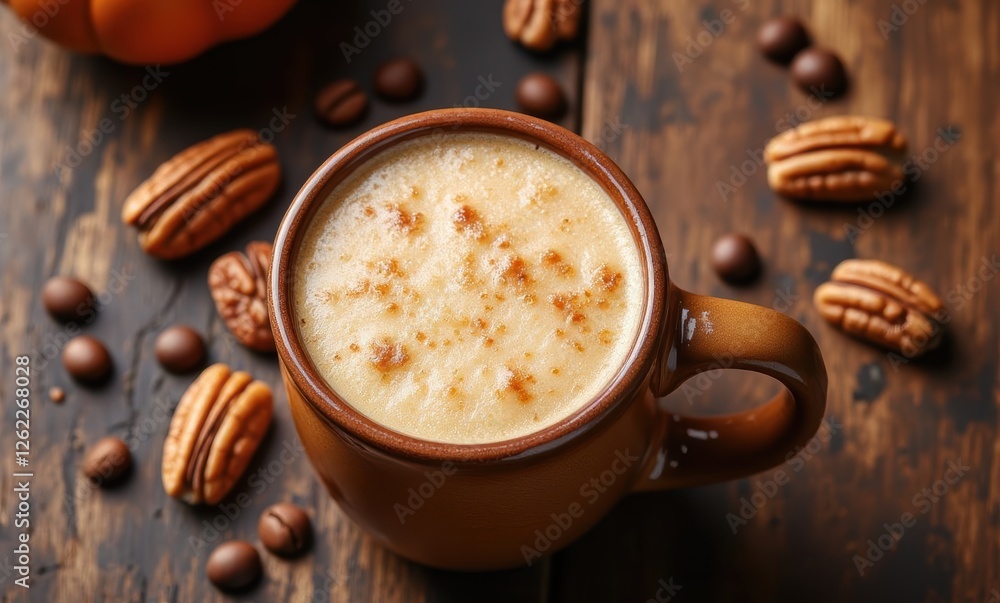 Delicious coffee with pecans and spices Delicious coffee with pecans and spices