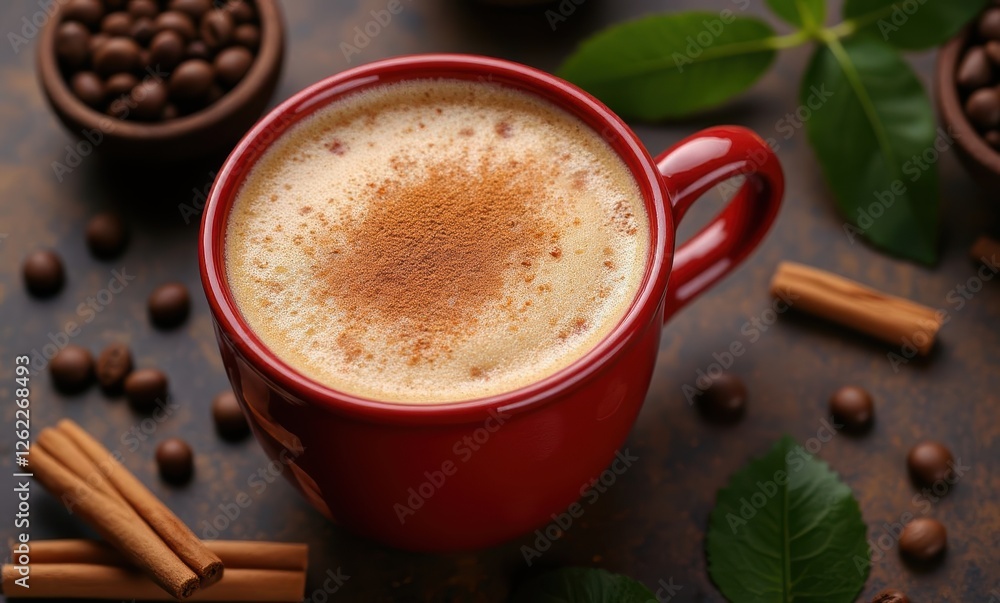 Delicious latte with cinnamon and coffee beans Delicious latte with cinnamon and coffee beans