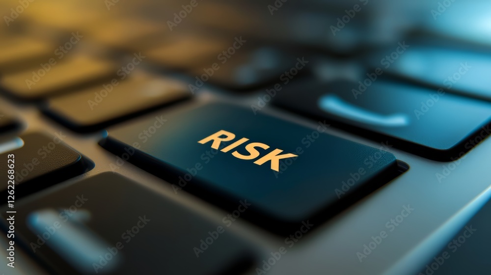Close-Up of Computer Keyboard with Focus on Risk Key Button in Soft Lighting Close-Up of Computer Keyboard with Focus on Risk Key Button in Soft Lighting
