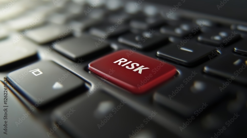 Close-up View of Computer Keyboard with Red Risk Key in Focus for Business Themes Close-up View of Computer Keyboard with Red Risk Key in Focus for Business Themes