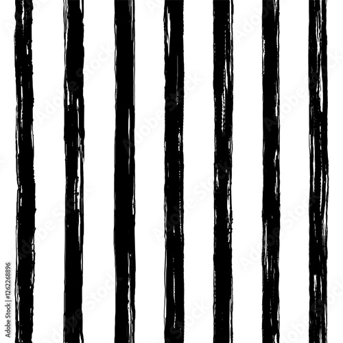 Textured grunge wide brush stripes seamless vector patern. Hand drawn paint rough streaks, uneven doodle freehand parallel bars background. Wide lines endless template, artistic grungy sailor stripes.