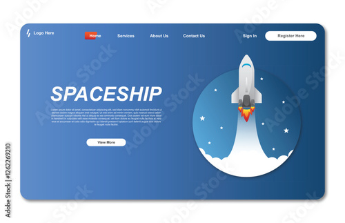 Landing page template with startup concept. Web design template. Development technology. Vector illustration