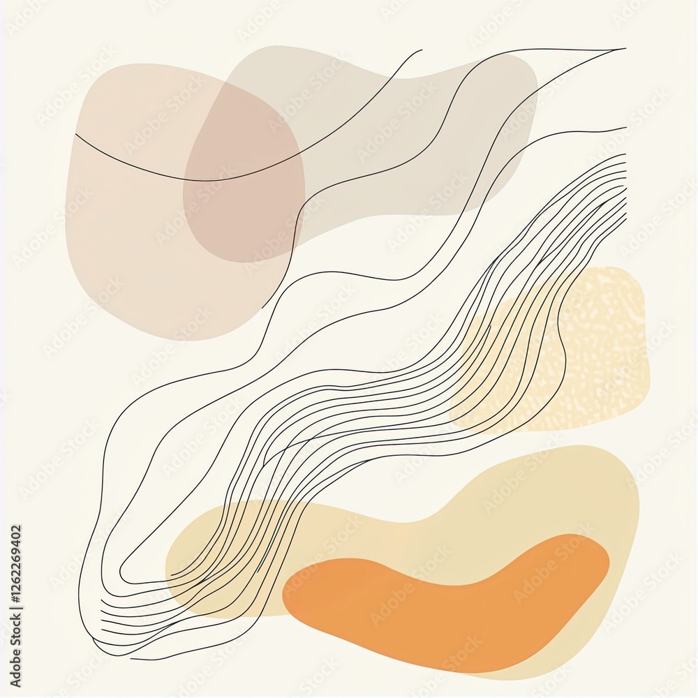 Fototapeta premium Minimal hand drawn floral and lines background
