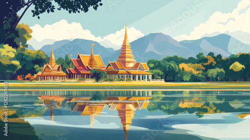 Yasothon Thailand province tin sign, travel plate, Thailand province tin sign and Thai city metal plate, vector tagline and landmark for travel luggage tag. Town on Chi River in north-eastern region photo