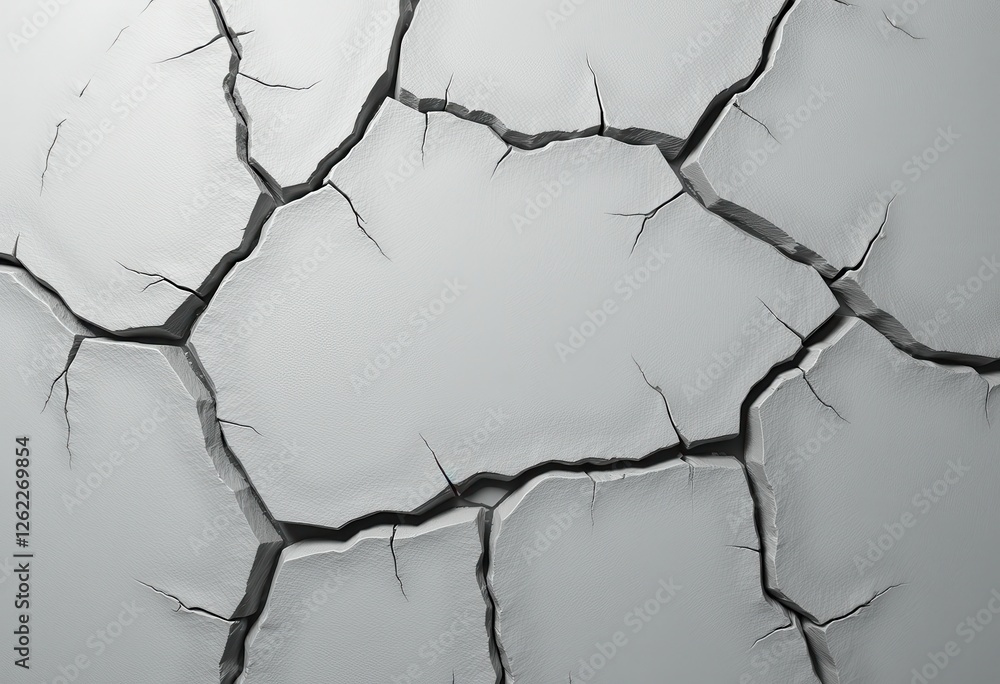 3D Render: Cracked Wall with White and Gray Texture for Architectural Imagery. A cracked concrete wall with a white background. 3D Render: Cracked Wall with White and Gray Texture for Architectural Imagery. A cracked concrete wall with a white background.