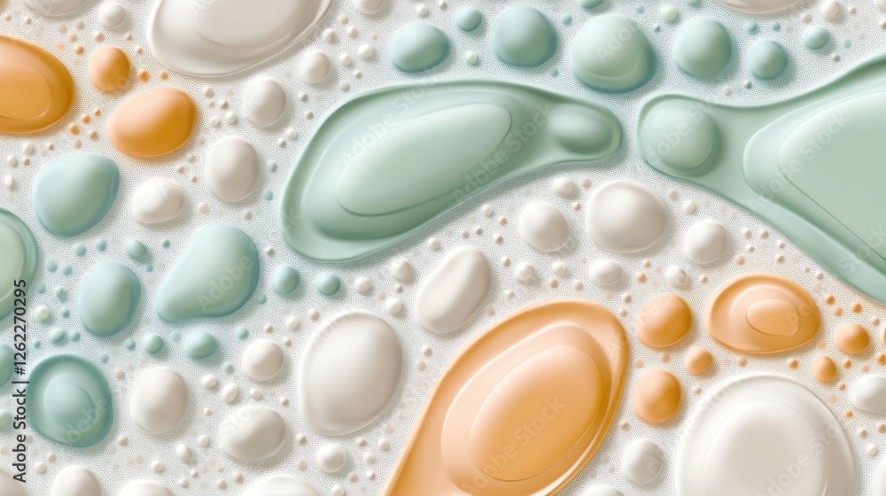 Fototapeta premium Abstract Colorful Droplets on Surface with Soft Shadows and Highlights